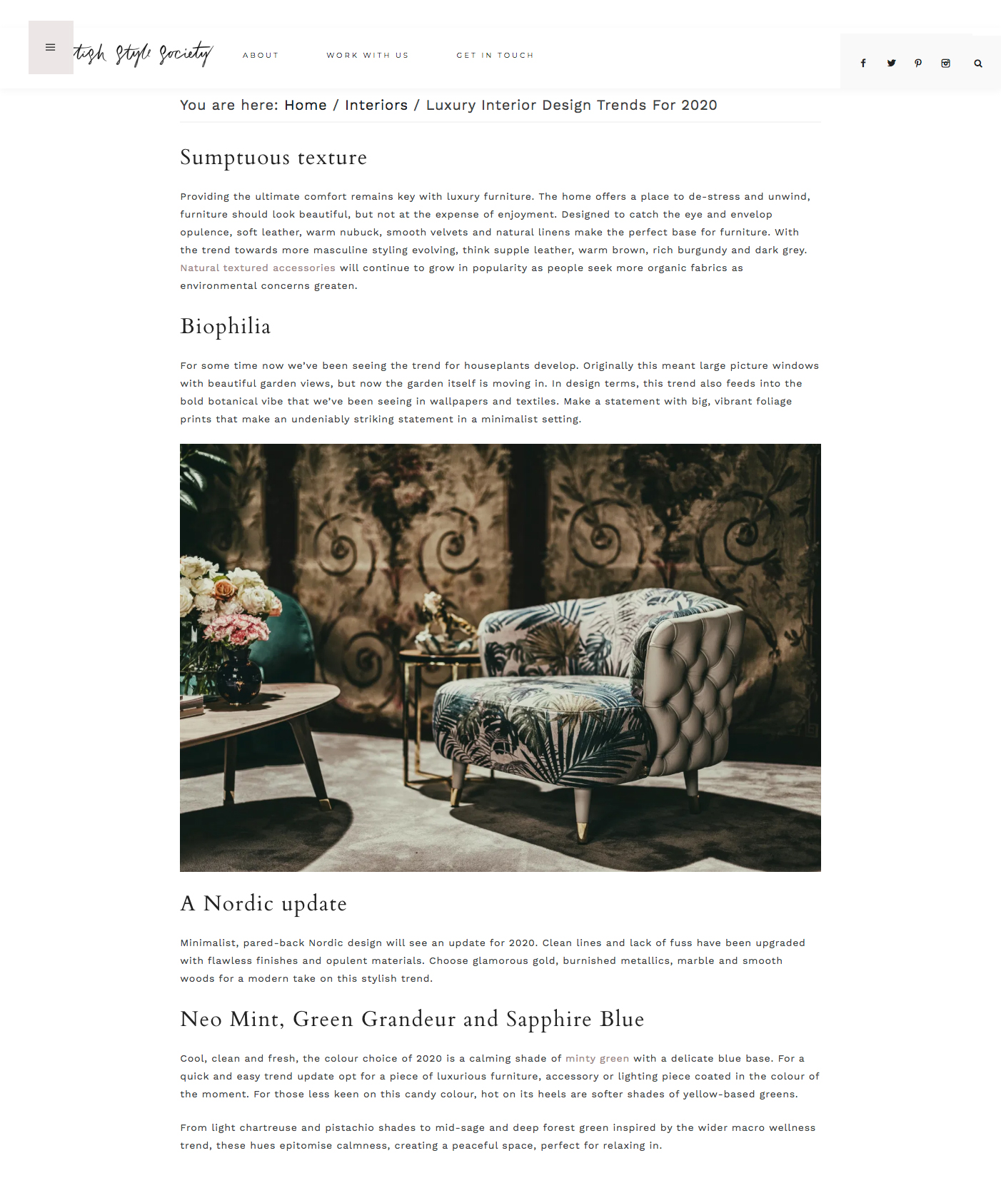 Second page of article on luxury interior design trends 2020