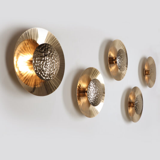 Designer Gold Plated Hammered Round Wall Light