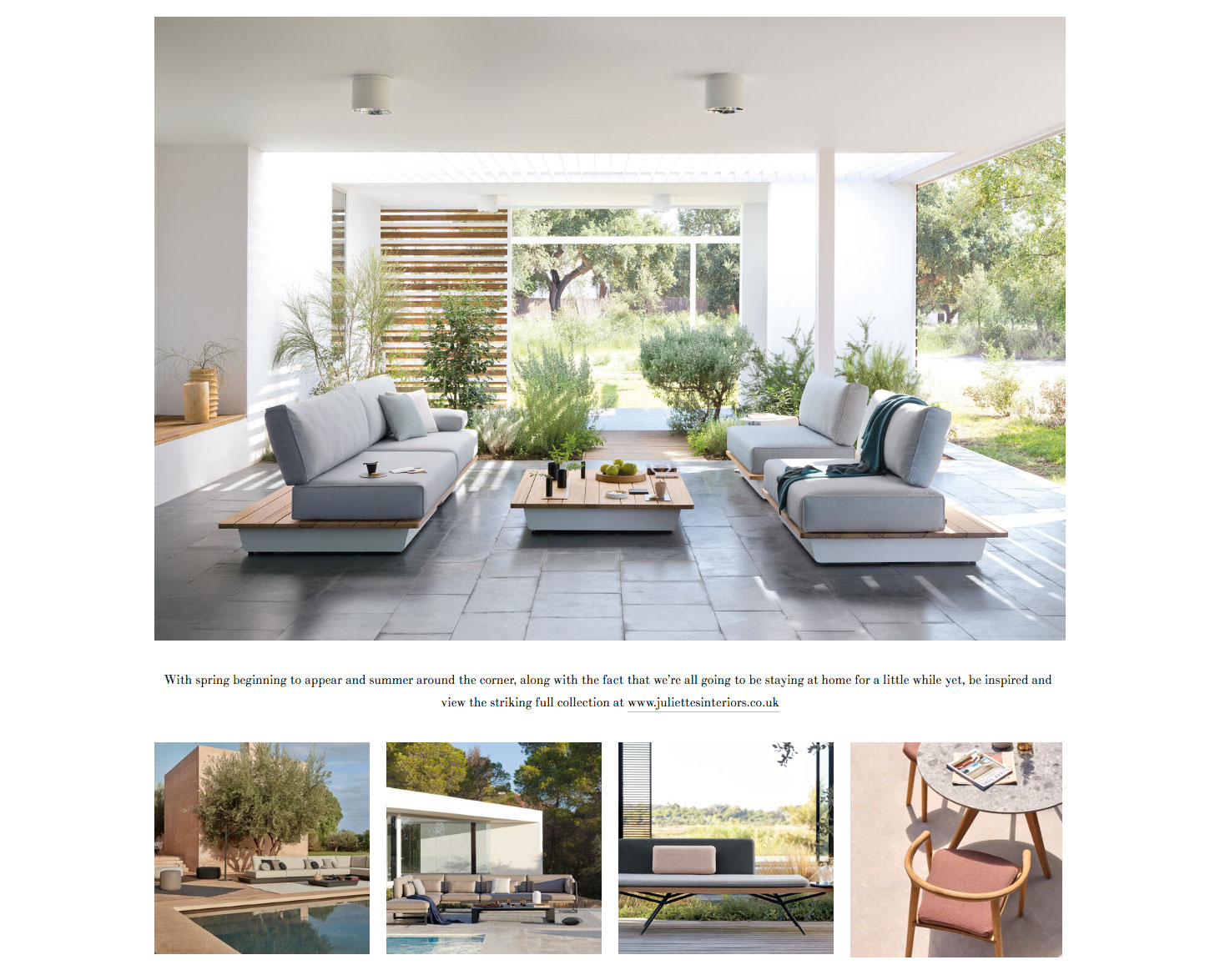 Last page of article about the new luxury outdoor furniture collection from Juliettes Interiors