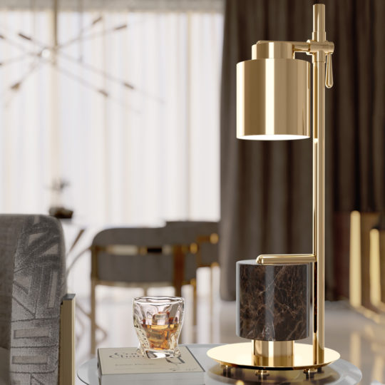 Modern Designer Emperador Marble Swivel Table Lamp