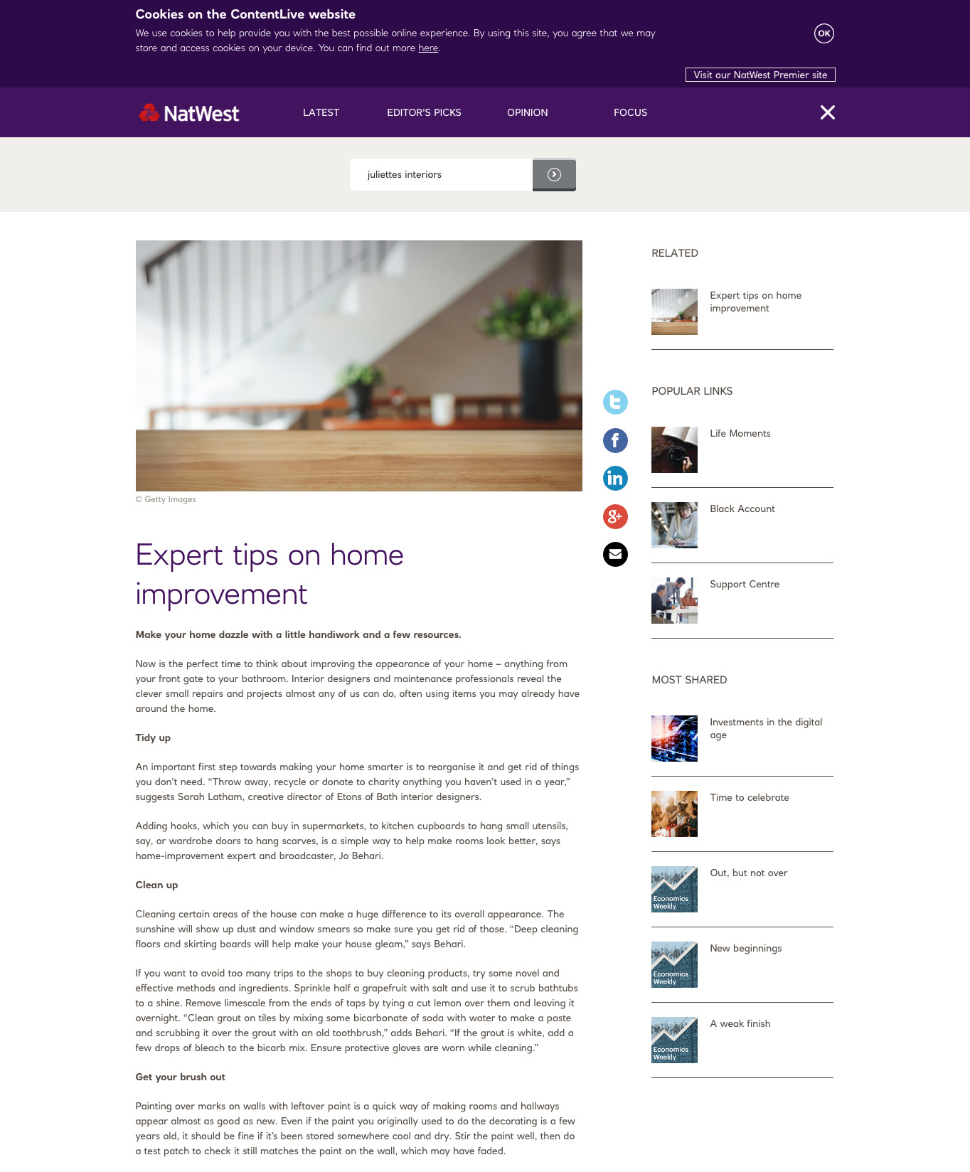 A webpage from NatWest featuring an article titled 