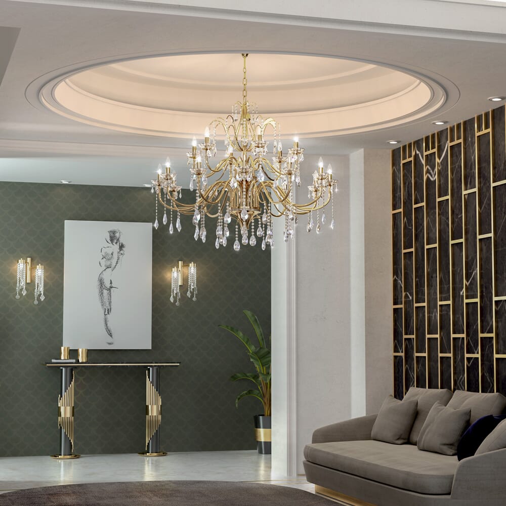 High End Swarovski Crystal Gold Plated Chandelier