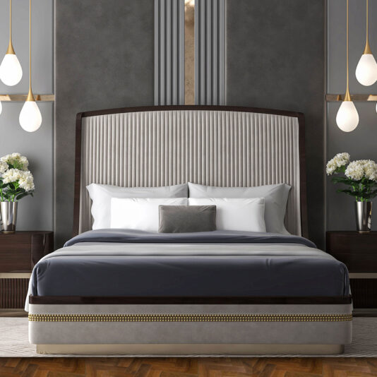 Luxury Art Deco Inspired Studded Walnut Bed