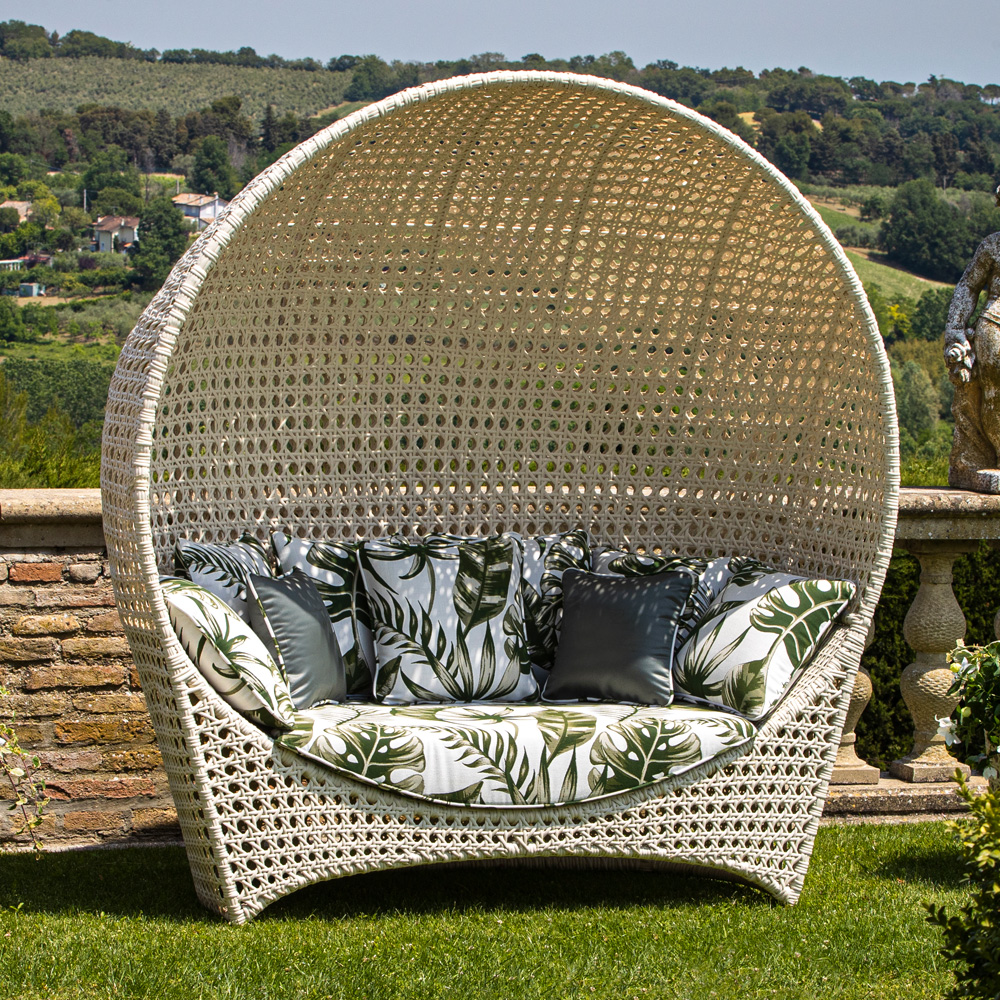 Rattan Style Covered Bench Sofa