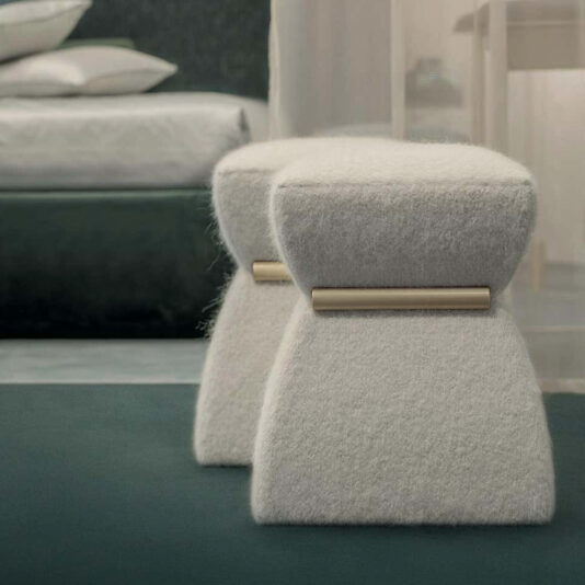 Modern Mohair Pouffe With Brass Detail