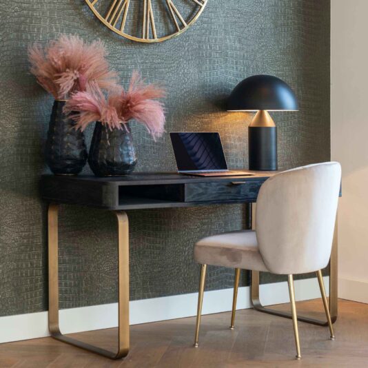 Black Oak And Brushed Gold Effect Desk