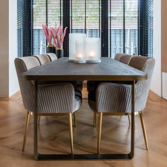 Brushed Gold Effect And Black Oak Dining Table