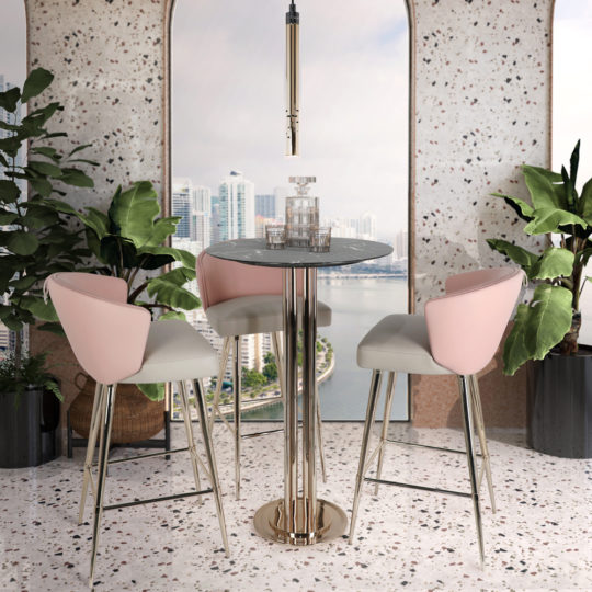 Two-Tone Leather Bar Stool And Table Set