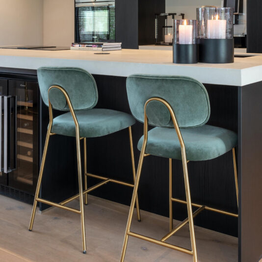 Velvet And Brushed Gold Finish Bar Stool