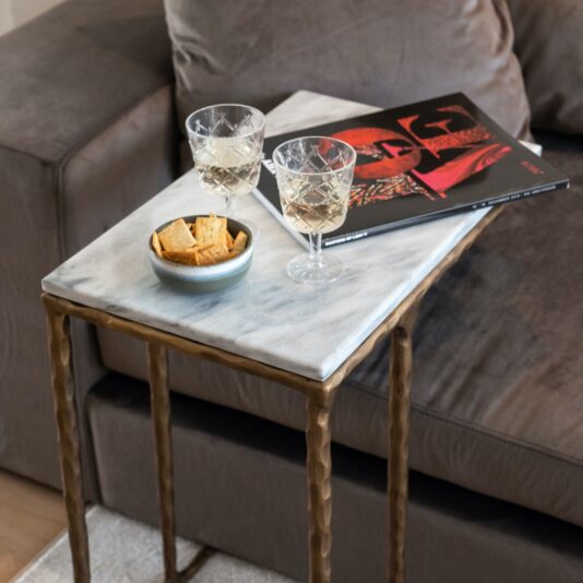 White Marble And Gold Finish Over Sofa Side Table