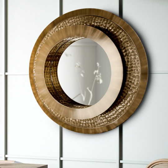 Modern Round Hammered Brass Mirror