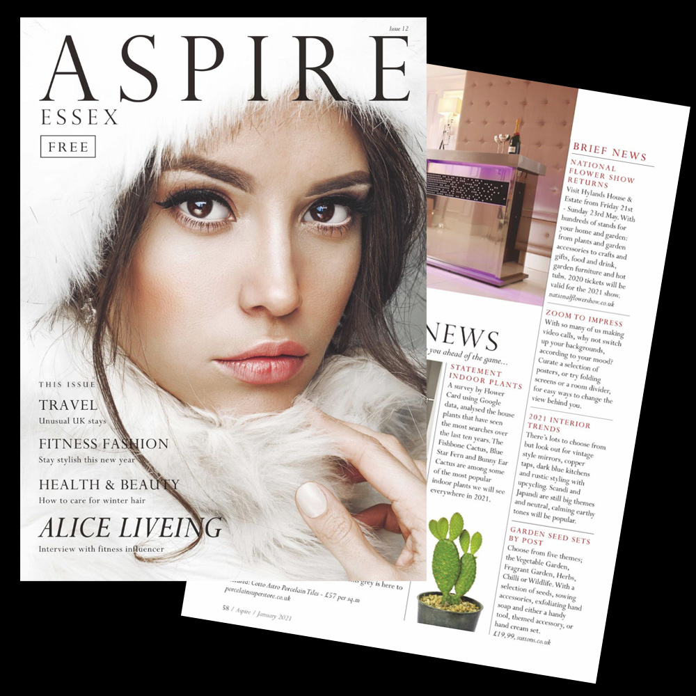 Article in Aspire magazine featuring the Champagne Crystal Home Bar by Juliettes Interiors