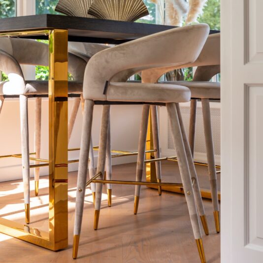 Velvet And Gold Finish Bar Stool