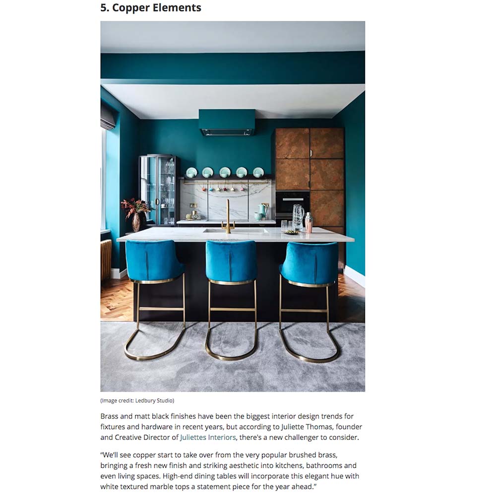 Juliette Thomas comments in this Homebuilding & Renovating article on key interior design trends for 2022