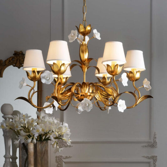 Luxury Wrought Iron Porcelain Flower Chandelier