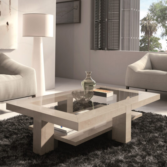 Maple Veneer Rectangular Coffee Table With Glass Top