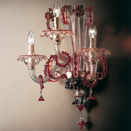 Classic Glass Wall Light With Red Floral Detailing