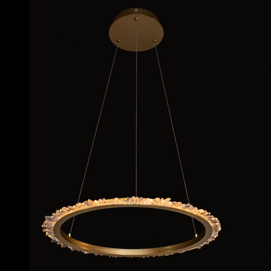 Large Quartz Crystal Gold Round Chandelier