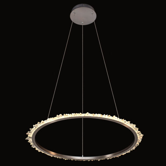 Large Quartz Crystal Nickel Round Chandelier