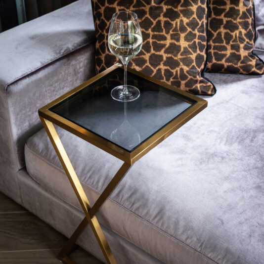 Contemporary Brushed Gold Over Sofa Table