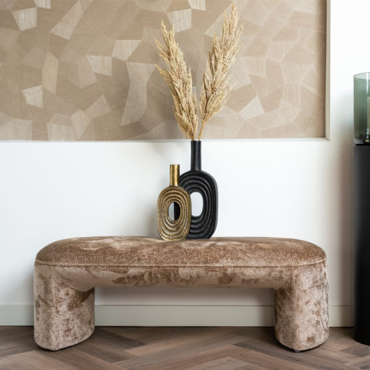 Contemporary Taupe Chenille Fabric Bench