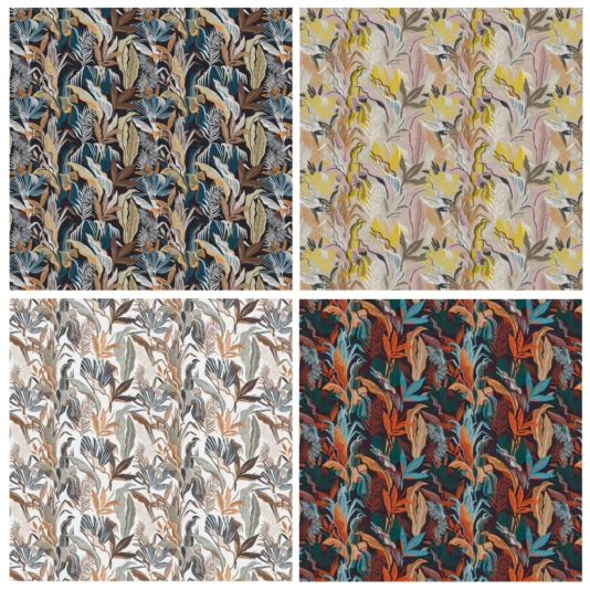 Elegant Suspension Light With Embroidered Shade The Elegant Suspension Light With Embroidered Shade features four panels of intricate floral patterns: top left in blue and brown, top right in yellow and pink, bottom left in gray and orange, and bottom right in red and teal.
