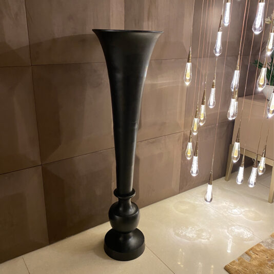 Large Conical Black Metal Vase