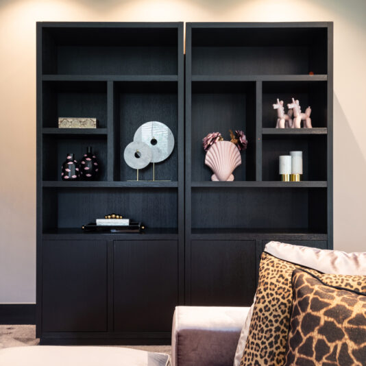 Modern Black Oak Veneer Bookcase