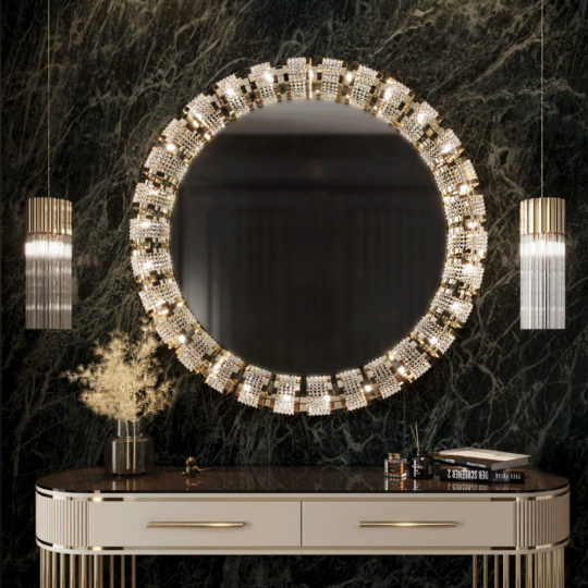 Contemporary Round Crystal Mirror