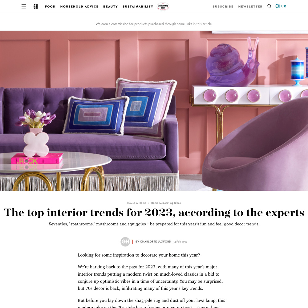 Article in Good Housekeeping on the top interior trends for 2023