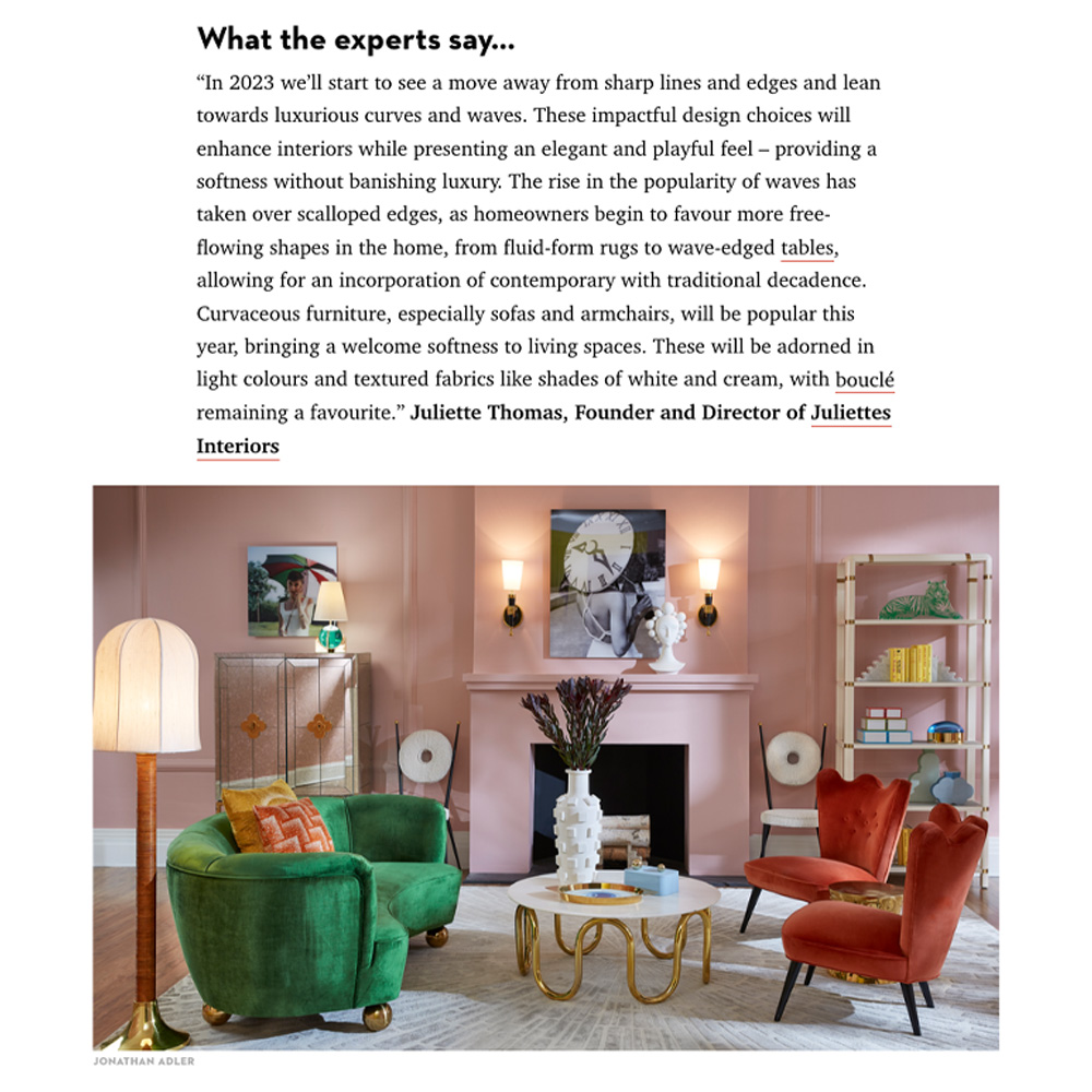 Snippet from Good Housekeeping article where Juliettes Interiors' founder talks about the top interior trends for 2023