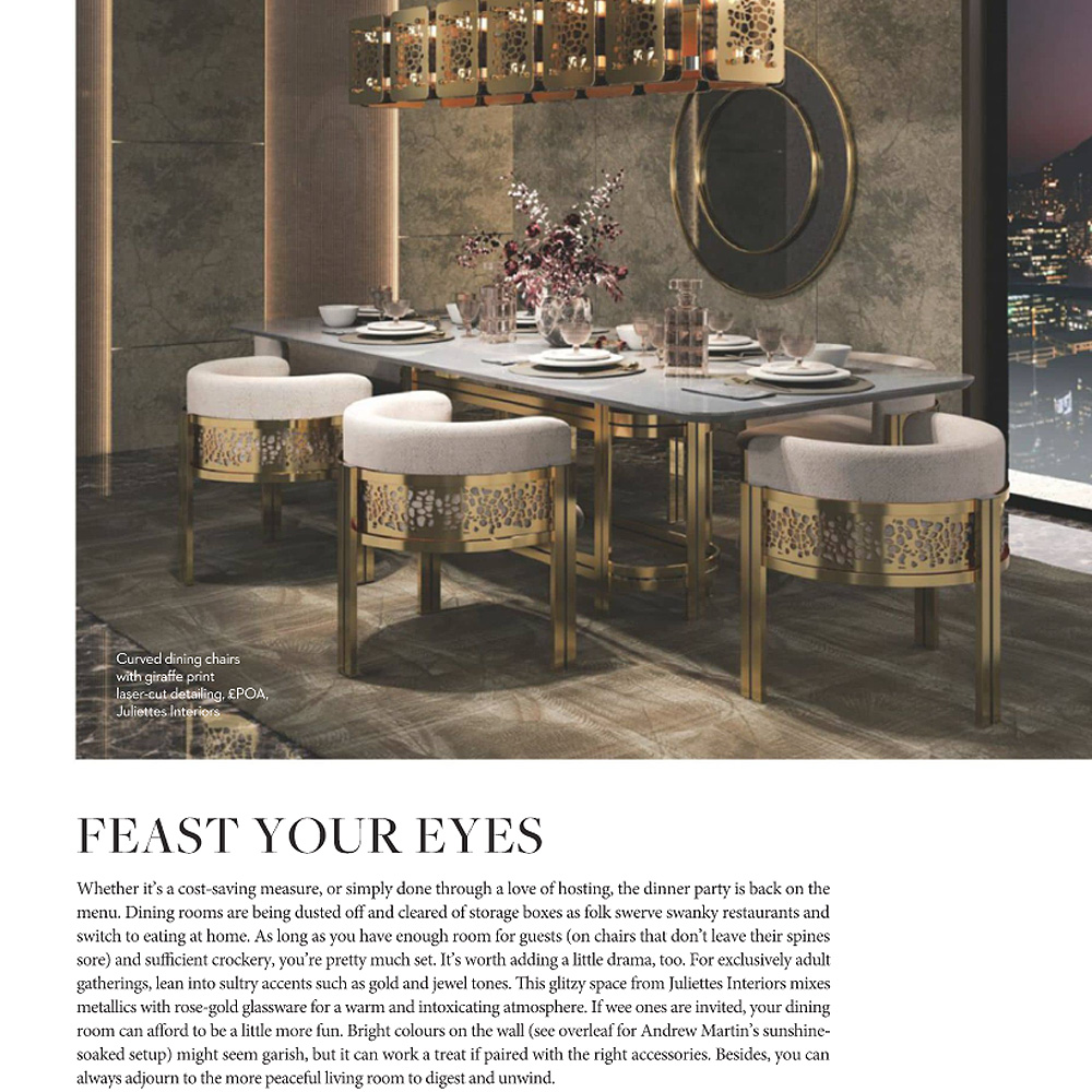 Article called Feast Your Eyes about the return of the dinner party, in Homes & Interiors magazine