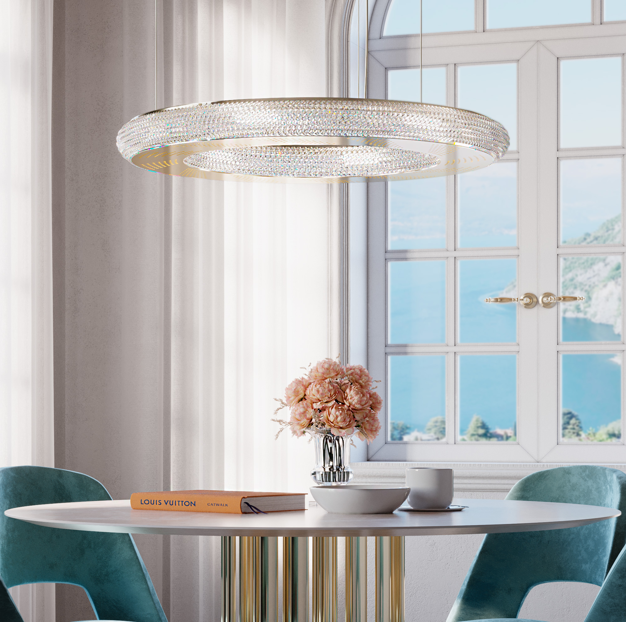 Modern Crystal Hoop Chandelier