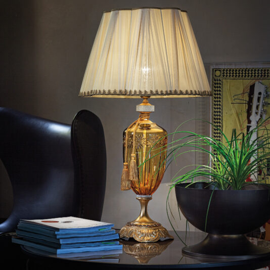 Large Amber Glass Table Lamp With Swarovski Crystals