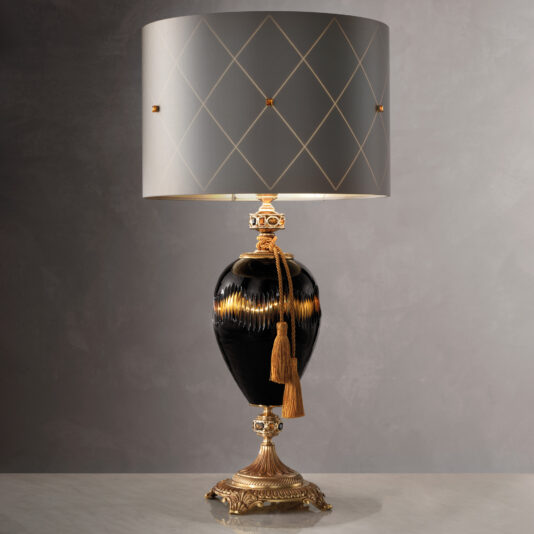 Traditional Amber And Blue Glass Table Lamp