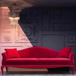 designer large red velvet sofa