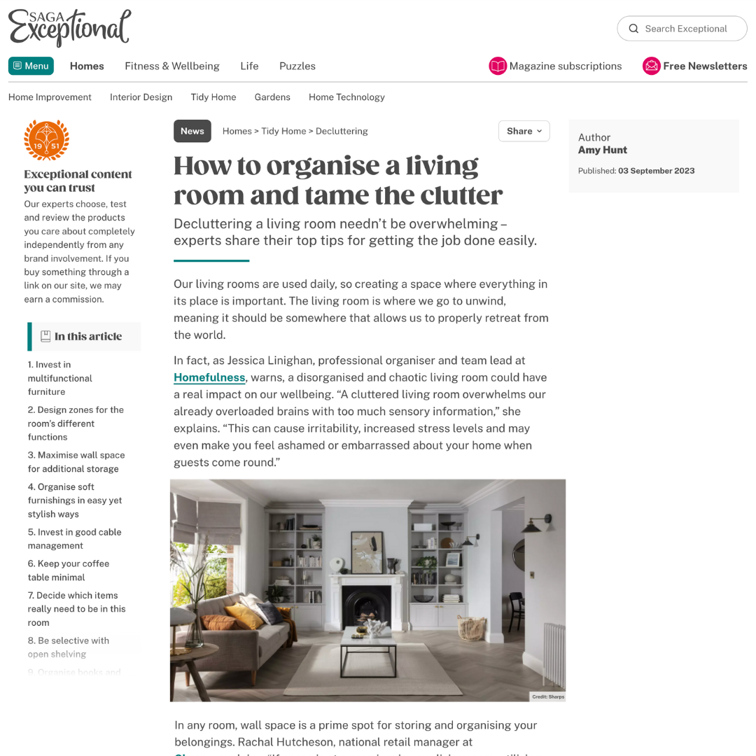 saga exceptional press coverage about how to organise a living room