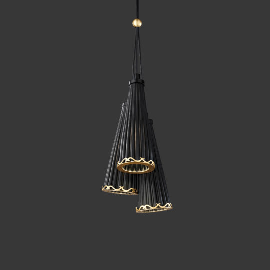 Matt Black Glass And Gold Pendant Light Cluster