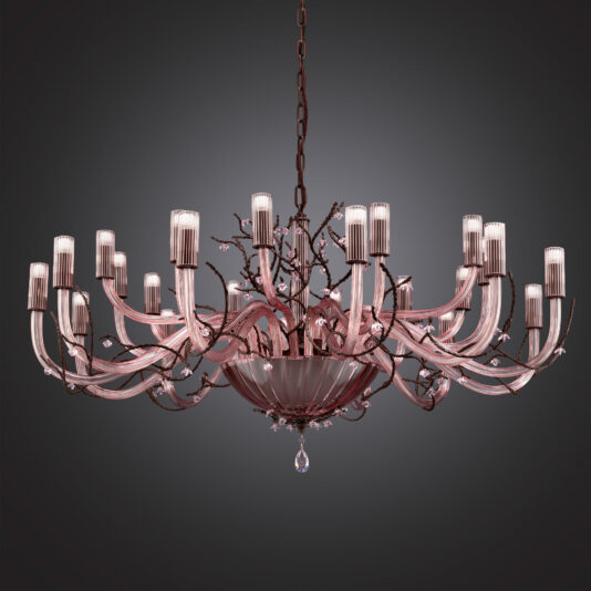 Modern Pink Glass Chandelier With Swarovski Crystal Flowers