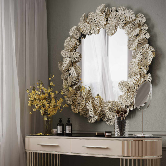 Contemporary Tropical Leaf Round Mirror