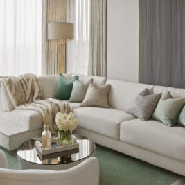 Luxury corner sofa that is a pull out bed in luxury London pad designed by Juliettes interiors