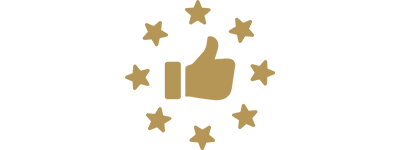 Stars circling a thumbs up symbol icon indicating Juliettes Interiors 5 star customer reviews 