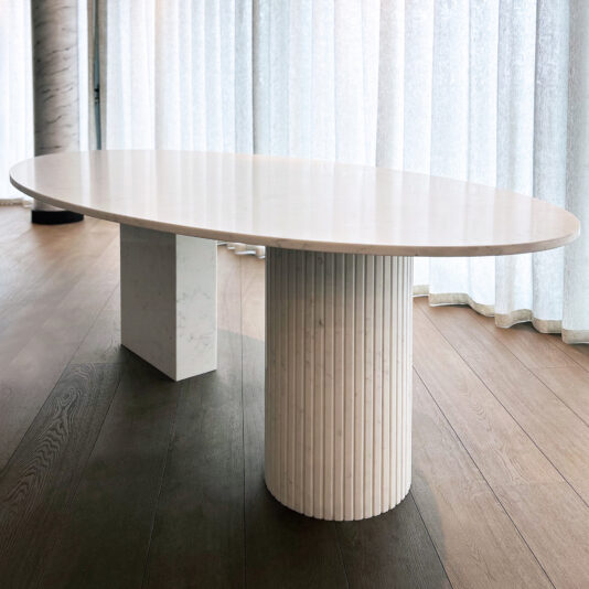 Ammonite Tuscany surface with sculptural double pedestal base